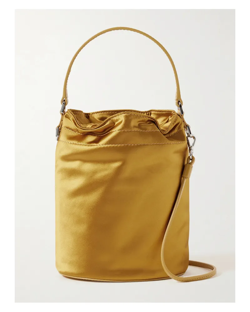 STAUD Lila Mini Leather-trimmed Metallic Satin Bucket Bag - Gold Gold