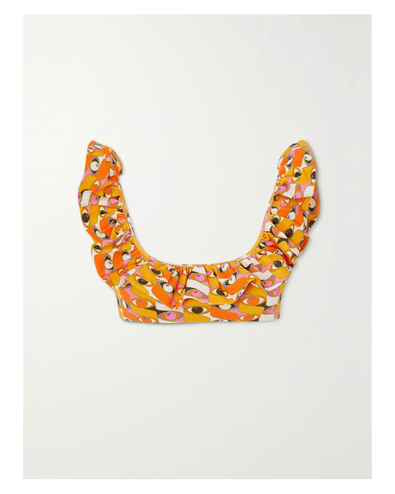 La DoubleJ Bedrucktes Bikini-oberteil Mit Rüsche - Gelb Gelb