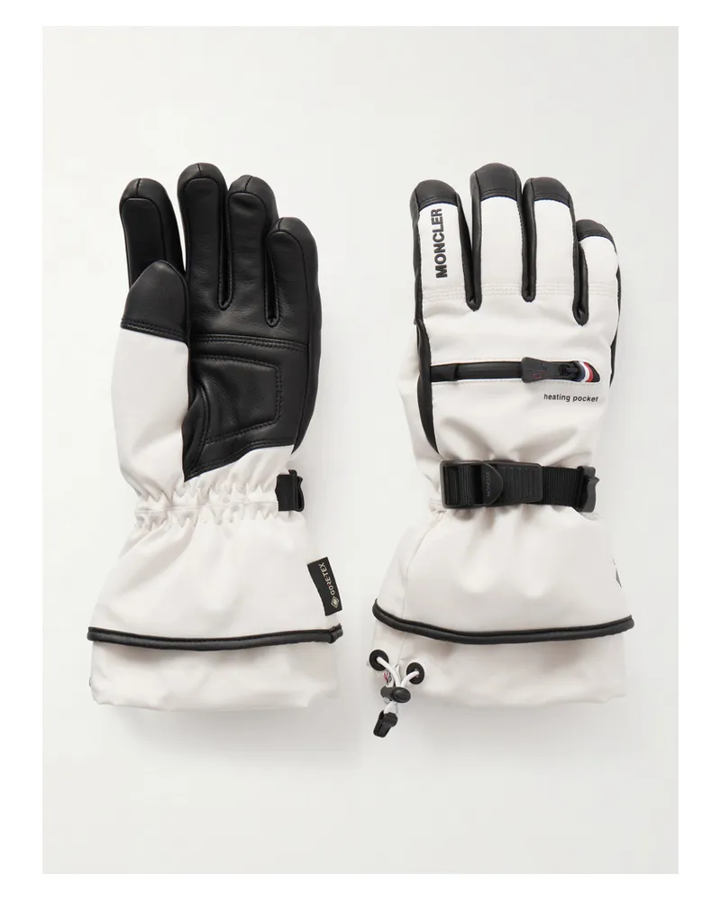 Moncler Handschuhe Aus Gore-tex Und Leder Mit Applikation - Creme Creme