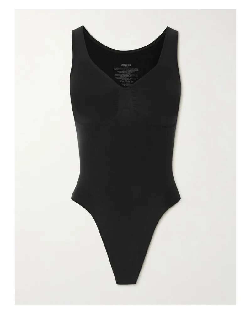 SKIMS Seamless Sculpt Scoop Neck Thong Bodysuit – Onyx – Body - Schwarz Schwarz