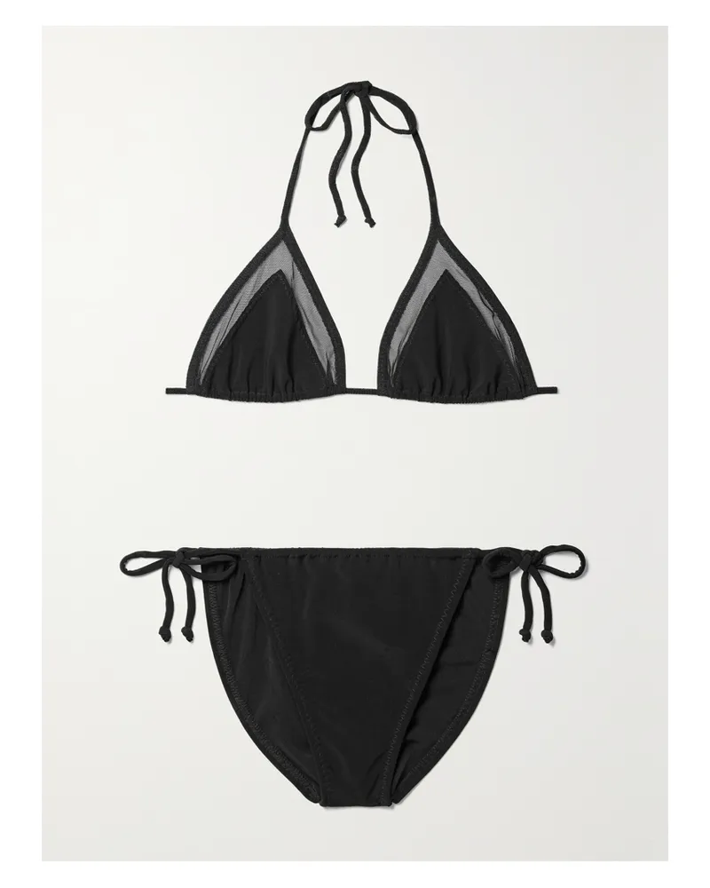 Norma Kamali Triangel-bikini Mit Stretch-mesh-einsätzen - Schwarz Schwarz