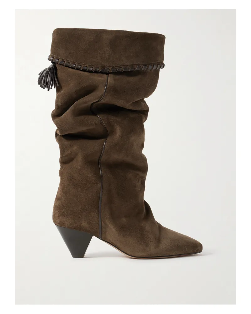Isabel Marant Eva Kniehohe Stiefel Aus Veloursleder Mit Lederbesätzen Und Troddel - Braun Braun