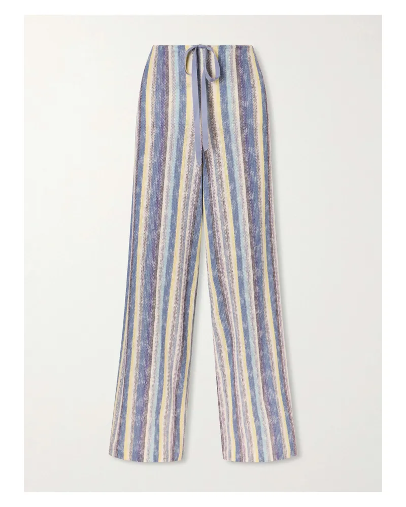 Anna Sui Serape Striped Crocheted Cotton-blend Wide-leg Pants - Blue Blue