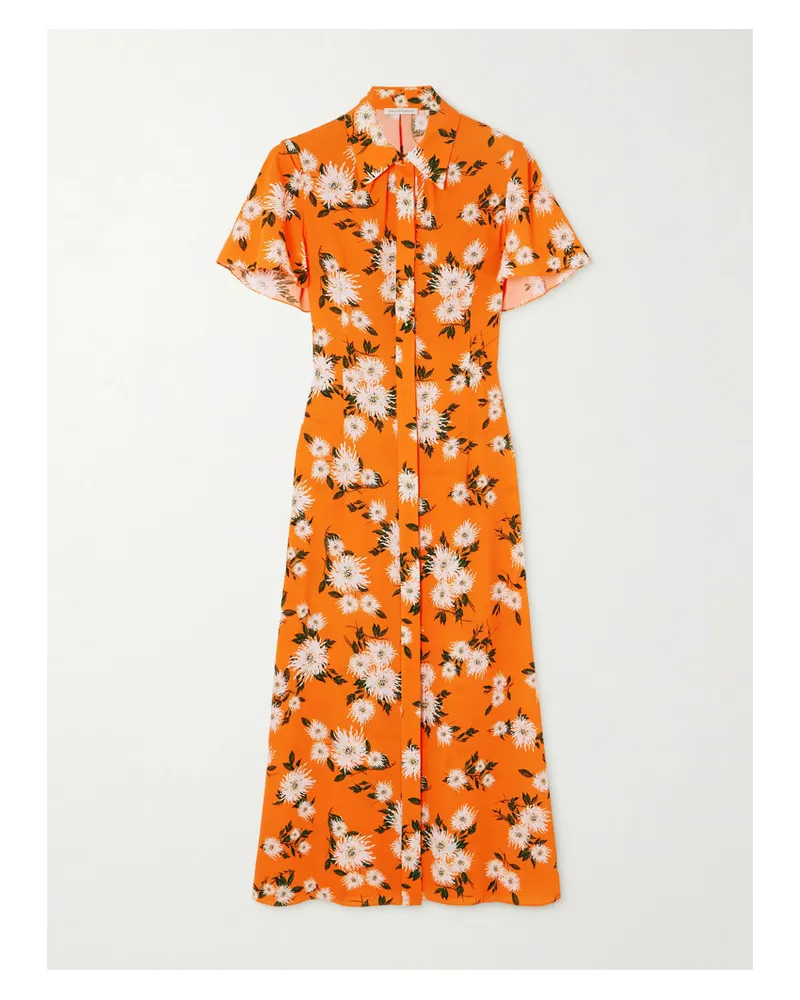 EMILIA WICKSTEAD Florencia Midi-hemdblusenkleid Aus Stretch-crêpe Mit Blumenprint - Orange Orange