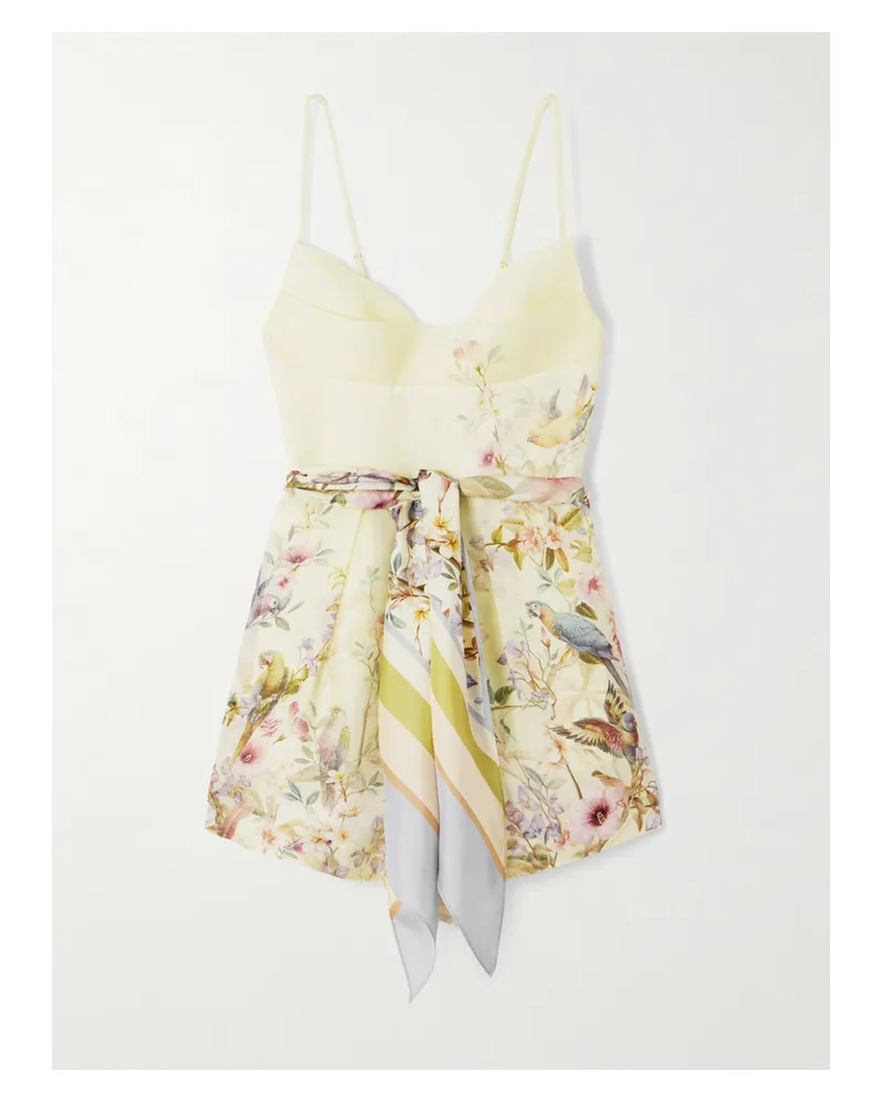 Zimmermann Rebellion Printed Linen And Silk-blend Playsuit - Neutrals Neutrals
