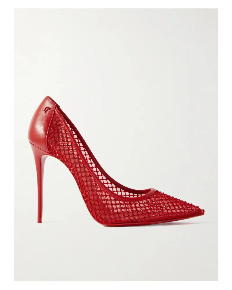 Christian Louboutin Sporty Kate 100 Crystal-embellished Leather-trimmed Mesh Pumps - Red Red