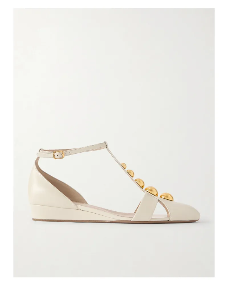 Chloé Cleia Studded Leather Wedge Sandals - Off-white Off-white