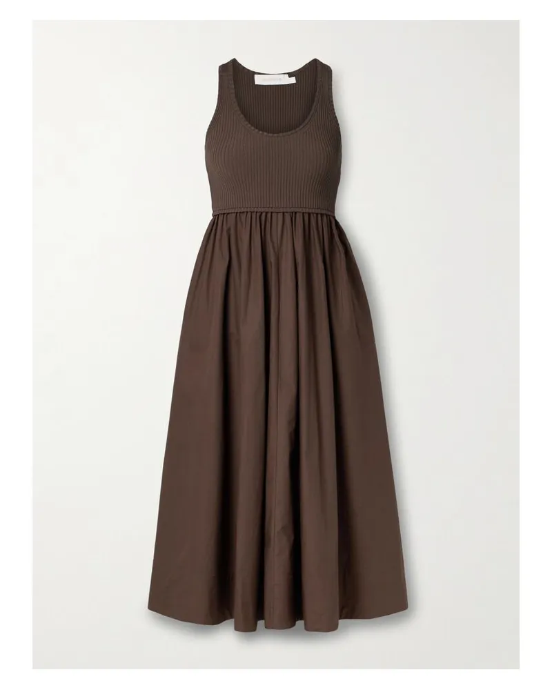 Zimmermann Midikleid Aus Rippstrick Und Baumwollpopeline - Braun Braun