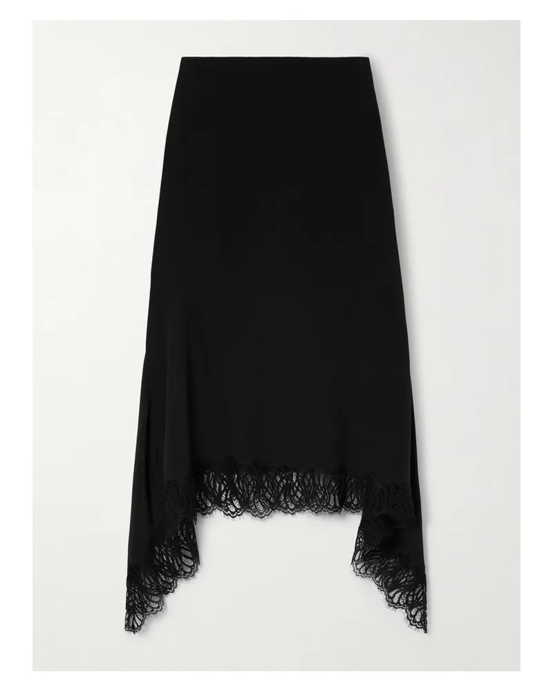 Stella McCartney Asymmetrischer Rock Aus Seiden-crêpe Mit Spitzenbesatz - Schwarz Schwarz