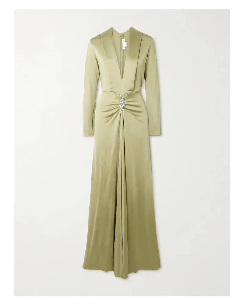 Victoria Beckham Robe Aus Glänzendem Jersey Mit Raffungen Und Kristallen - Grün Grün
