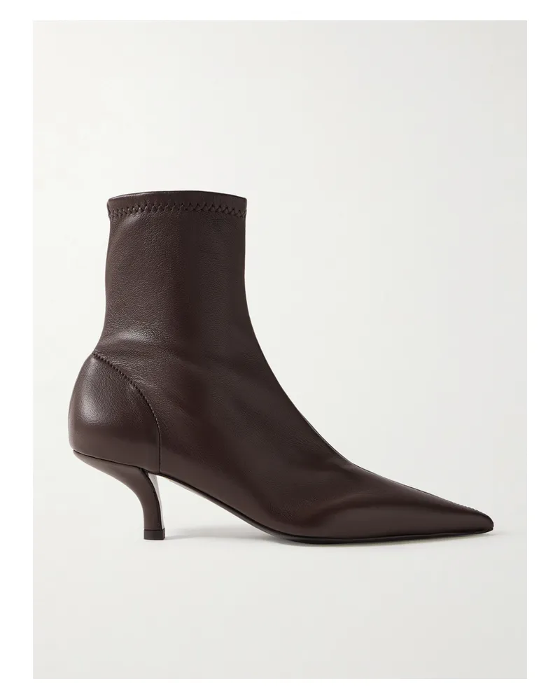 Totême The Heeled Sock Leather Ankle Boots - Brown Brown