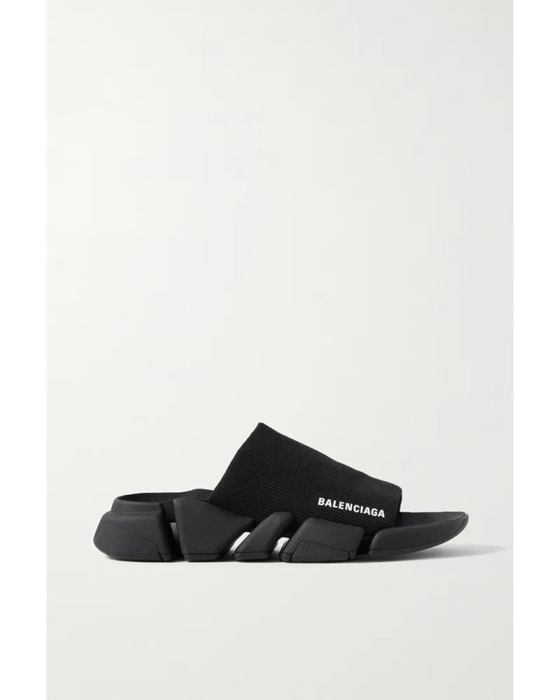 Balenciaga Speed 2.0 Logo-print Stretch-knit Slides - Black Black