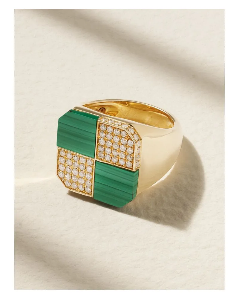 Yvonne Léon Ring Aus 9 Karat Gold Mit Malachiten Und Diamanten Gold