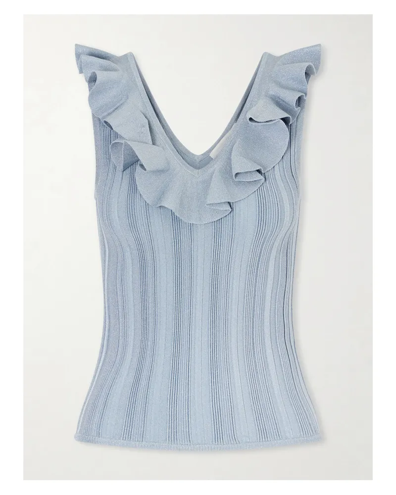Zimmermann Aster Metallic Ruffled Top - Blue Blue