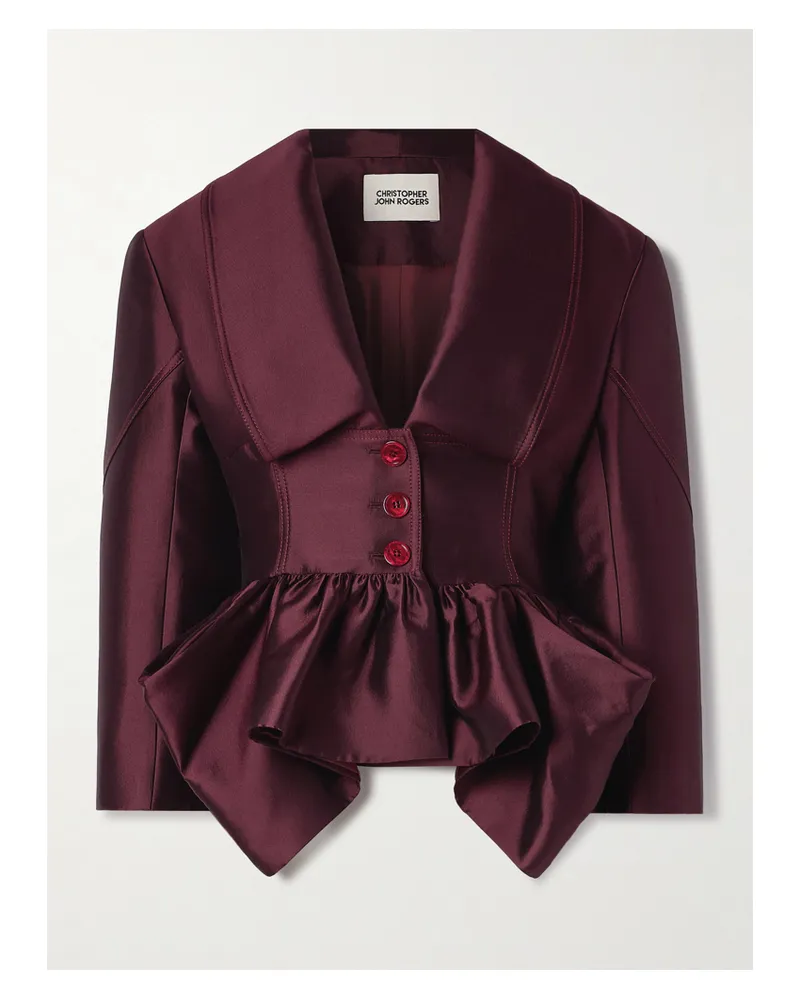 Christopher John Rogers Blazer Aus Satin Aus Einer Seiden-wollmischung Mit Schößchen - Burgunder Burgunder