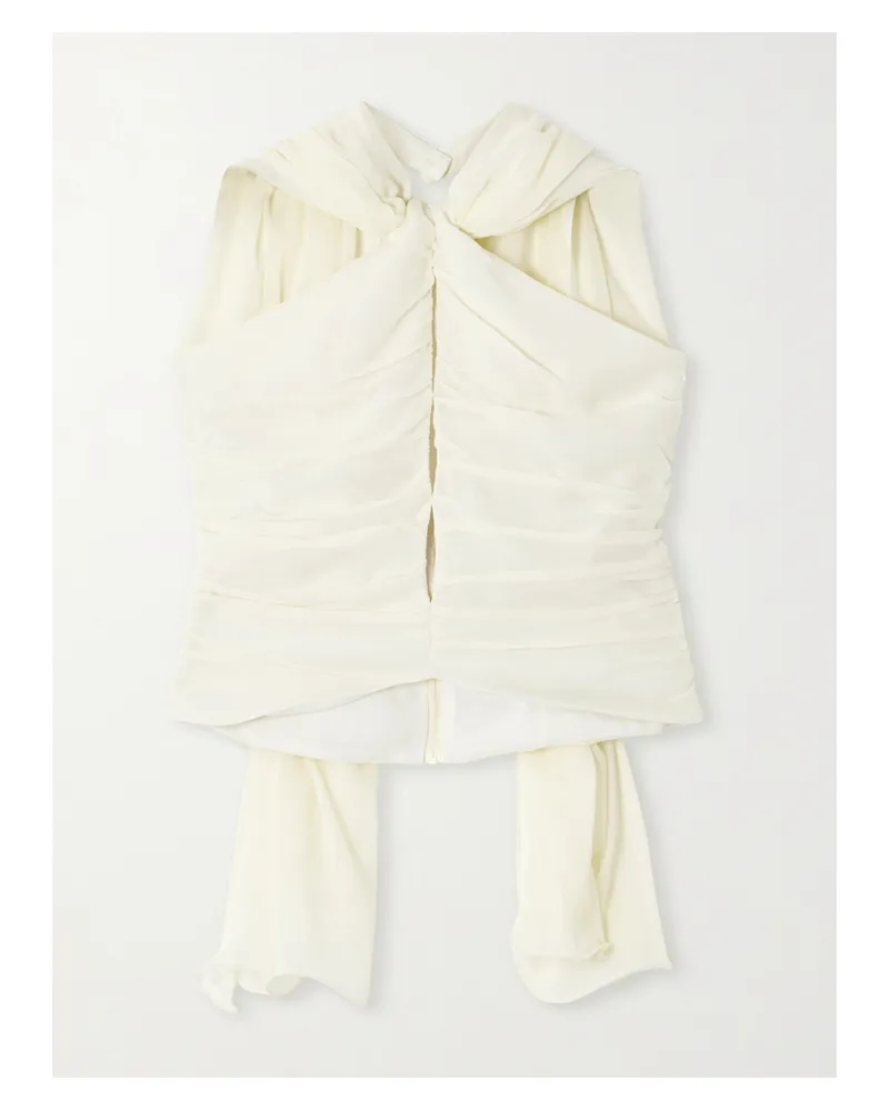 Posse Solene Scarf-detailed Ruched Chiffon Halterneck Top - Yellow Yellow
