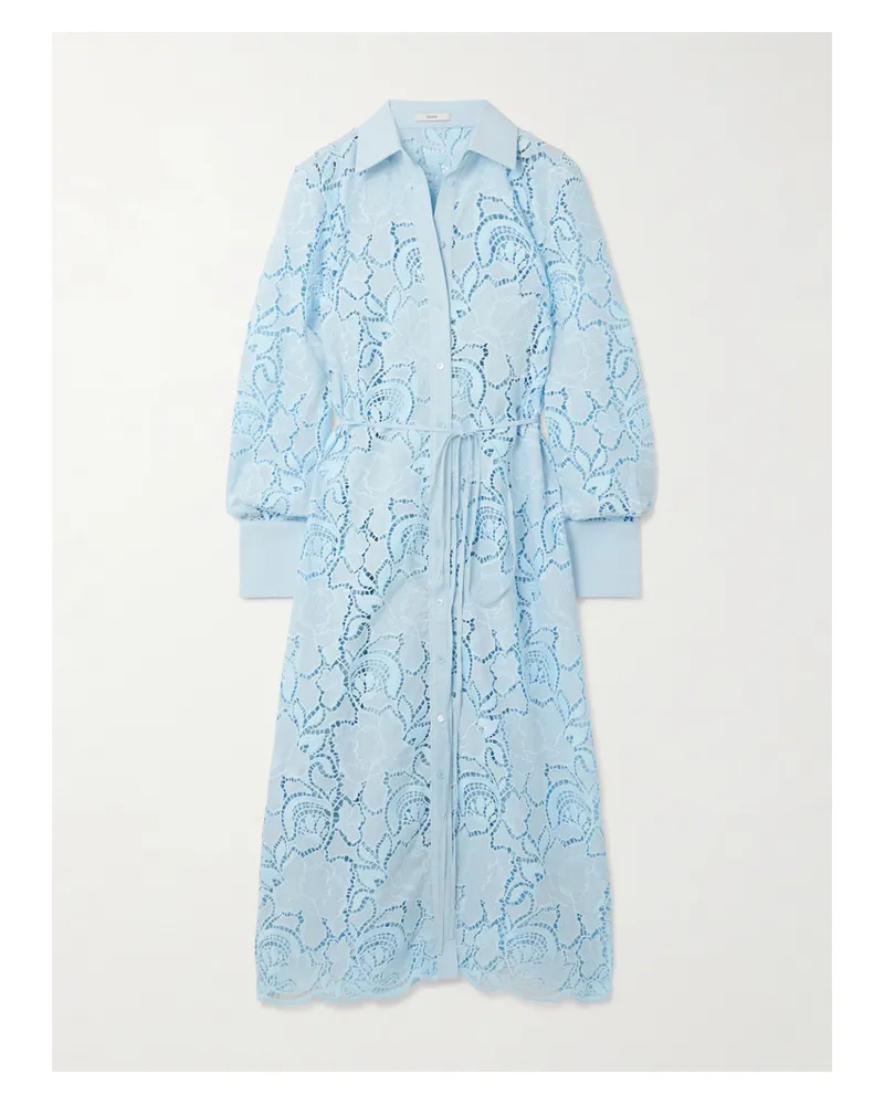 Erdem Midi-hemdblusenkleid Aus Baumwollpopeline Mit Lochstickerei Und Bindegürtel - Blau Blau