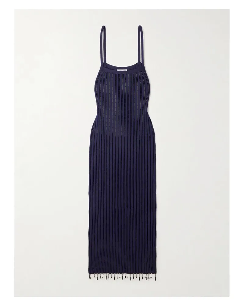 Jil Sander Maxikleid Aus Rippstrick Mit Zierperlen - Blau Blau