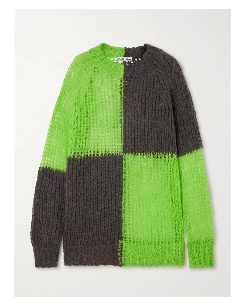 Acne Studios Zweifarbiger Oversized-pullover In Lochstrick - Grün Grün