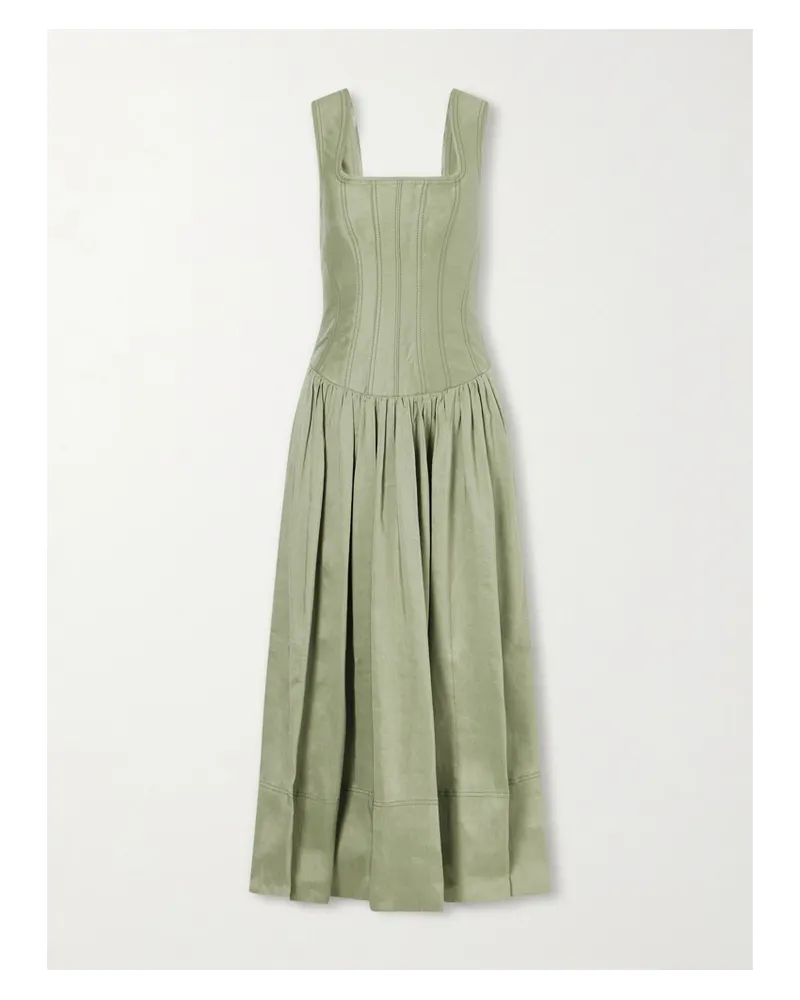 Aje. Spirelle Linen-blend Dupione Midi Dress - Green Green