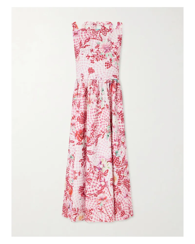 Mary Katrantzou Alma Checked Floral-print Midi Dress - Pink Pink