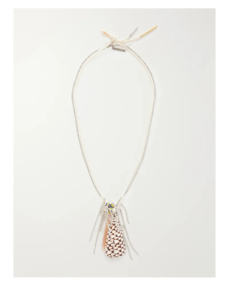 Dries van Noten Brass, Resin, Shell And Cotton Necklace - Yellow Yellow