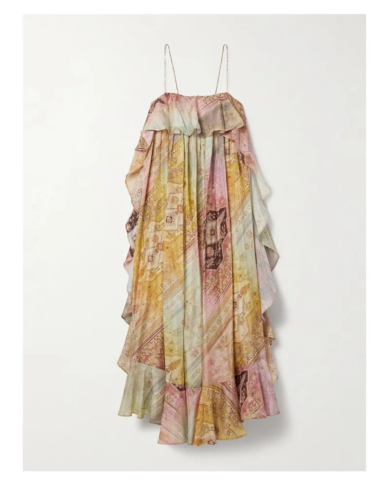 Zimmermann Tallow Midikleid Aus Bedruckter Seide Mit Rüschen - Gelb Gelb