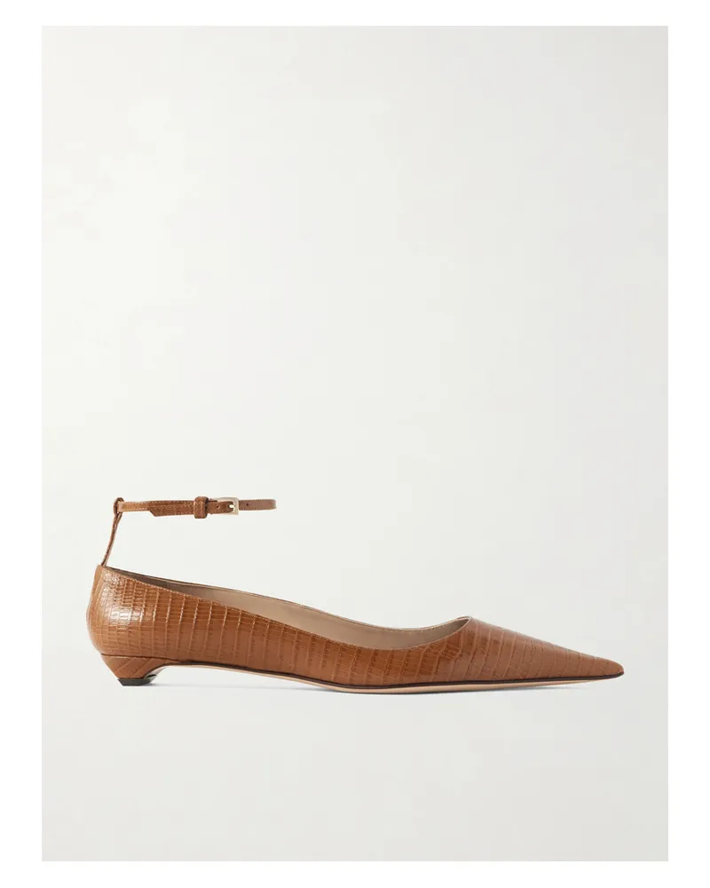 Tom Ford Snake-effect Leather Point-toe Ballet Flats - Brown Brown