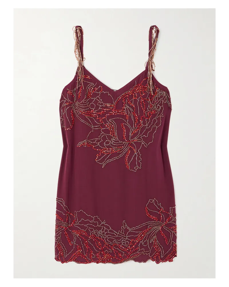 Dries van Noten Crystal-embellished Silk-crepe Camisole - Burgundy Burgundy