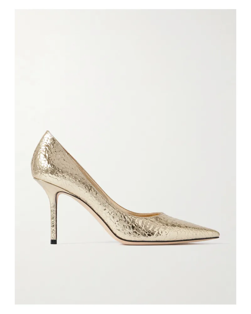 Jimmy Choo Love 85 Pumps Aus Craquelé-leder In Metallic-optik - Gold Gold
