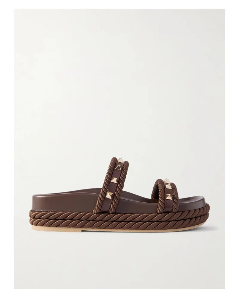 Valentino Garavani Rockstud Pantoletten Aus Leder Mit Nieten Und Kordelbesätzen - Braun Braun