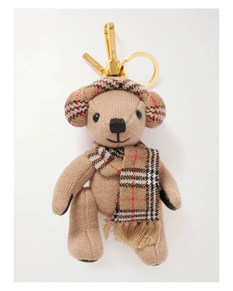 Burberry Karierter Taschenanhänger Aus Einer Woll-kaschmirmischung Mit Goldfarbenem Detail - Neutral Neutral