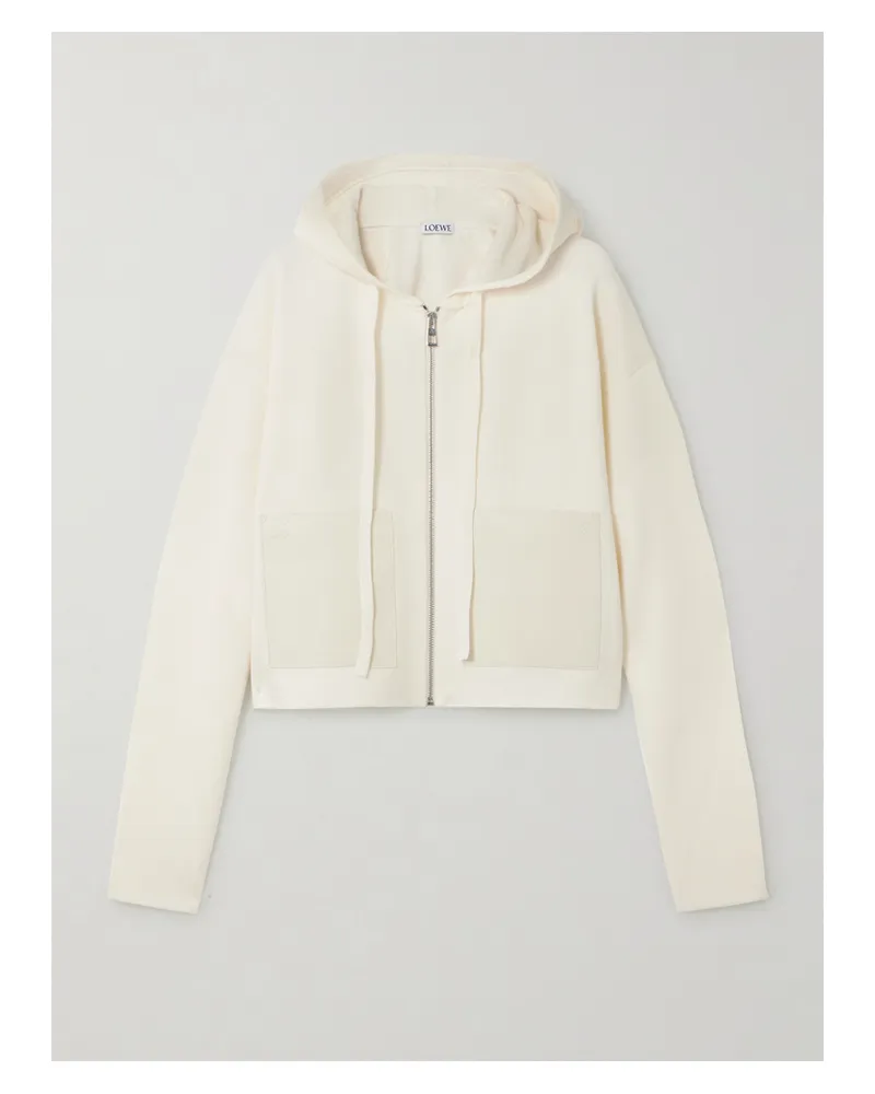 Loewe Leather-trimmed Wool-blend Hoodie - White White