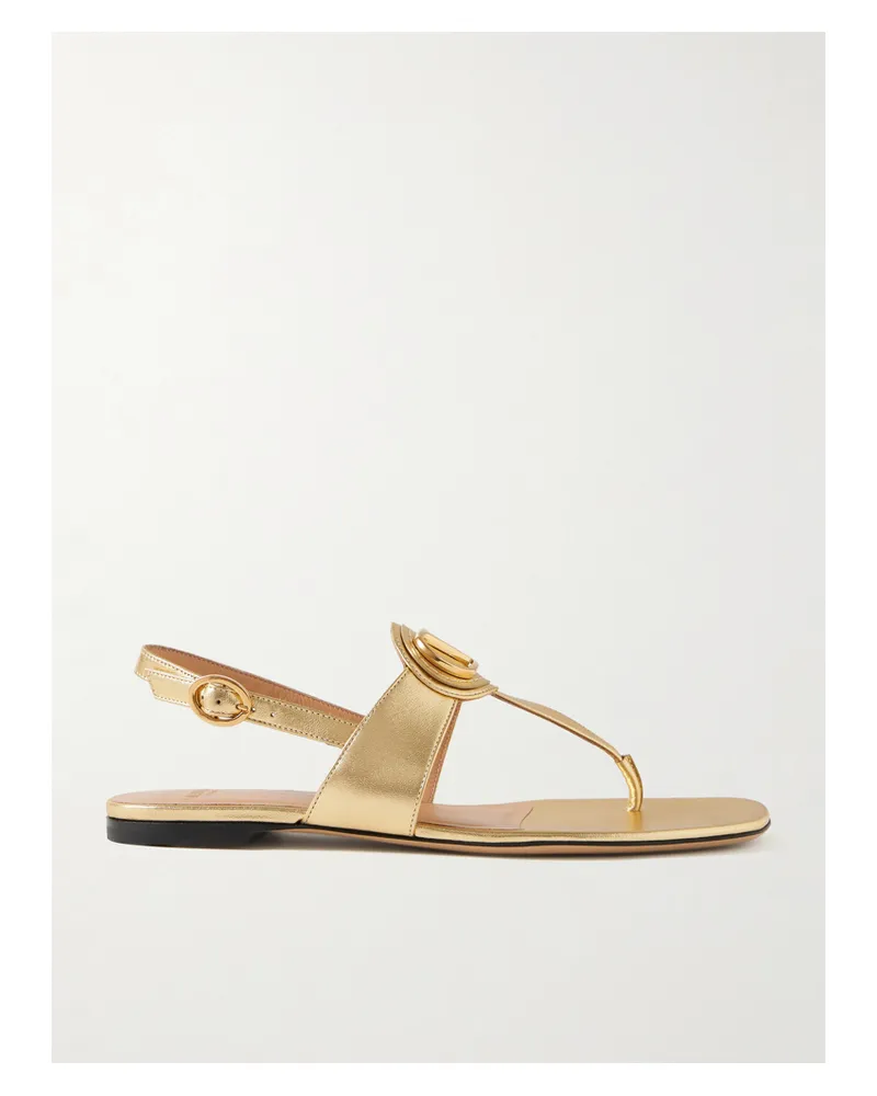 Valentino Garavani Vlogo Sandalen Aus Metallic-leder Mit Verzierung - Gold Gold