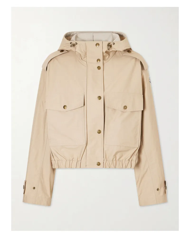Moncler Carex Hooded Cotton-blend Poplin Cropped Jacket - Neutrals Neutrals