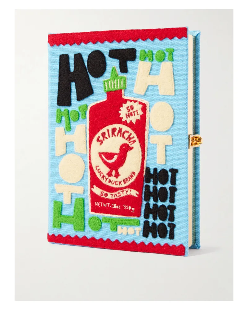 Olympia Le-Tan Sriracha Embroidered Appliquéd Cotton, Wool And Silk-blend Canvas Clutch - Blue Blue