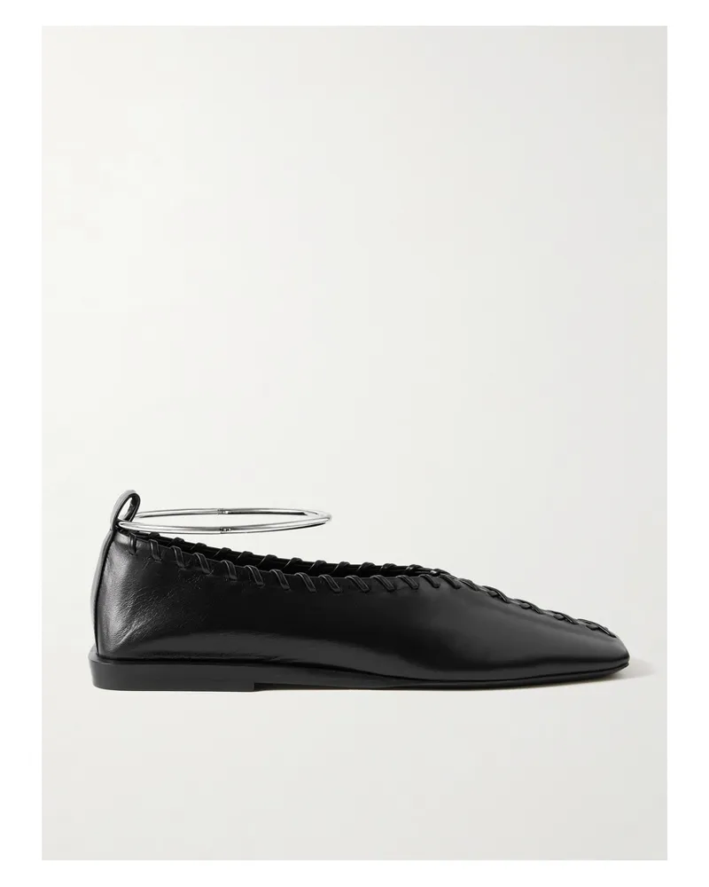 Jil Sander Ring Whipstitch-trimmed Leather Ballet Flats - Black Black