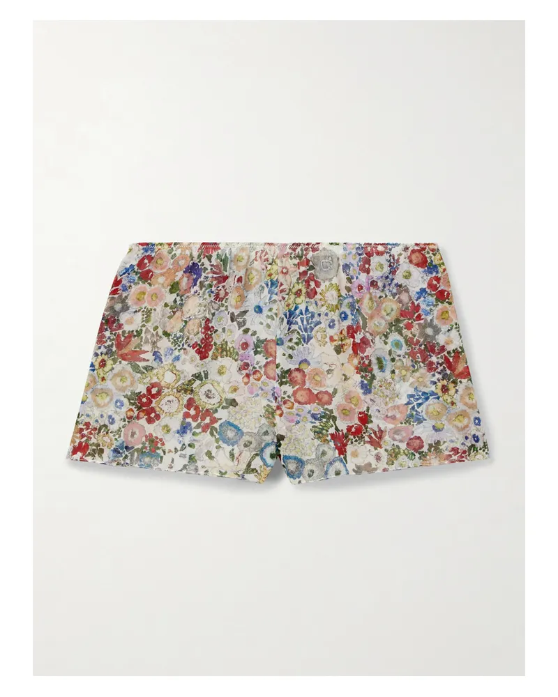 KHAITE Tilly Floral-print Silk-chiffon Shorts - Neutrals Neutrals
