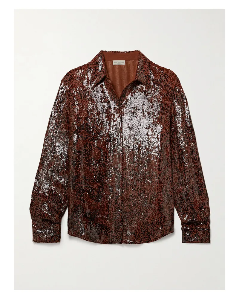 Dries van Noten Hemd Aus Crêpe Mit Pailletten - Braun Braun