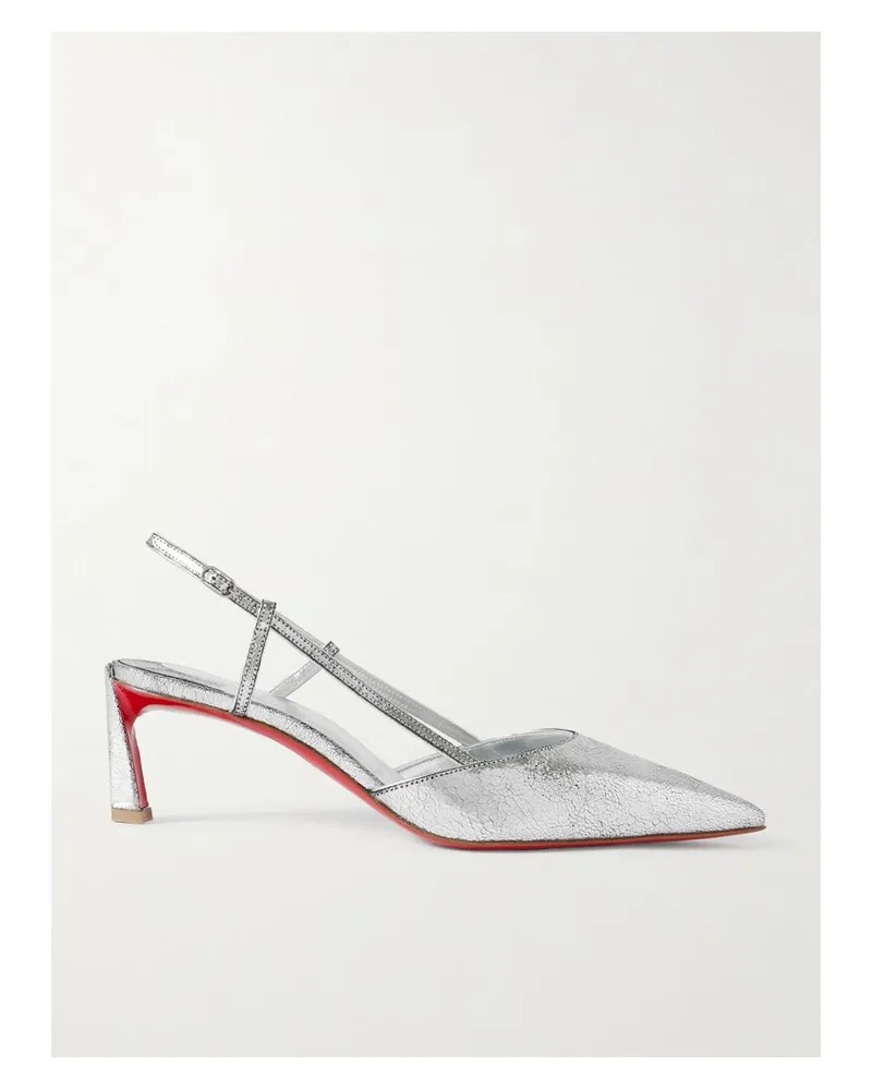Christian Louboutin Condoroline 55 Slingback-pumps Aus Strukturiertem Leder In Metallic-optik - Silber Silber