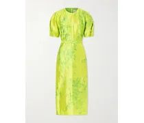 Printed Crinkled-satin Midi Dress - Green