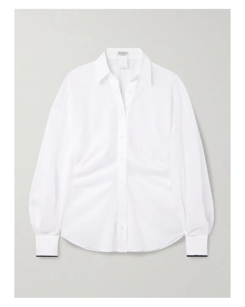 Brunello Cucinelli Hemd Aus Baumwoll-voile Mit Raffung Und Zierperlen - Weiß Weiß
