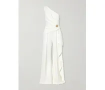 One-shoulder Embellished Cady Jumpsuit - White