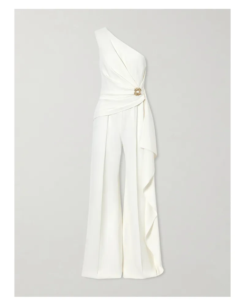 Elie Saab One-shoulder Embellished Cady Jumpsuit - White White