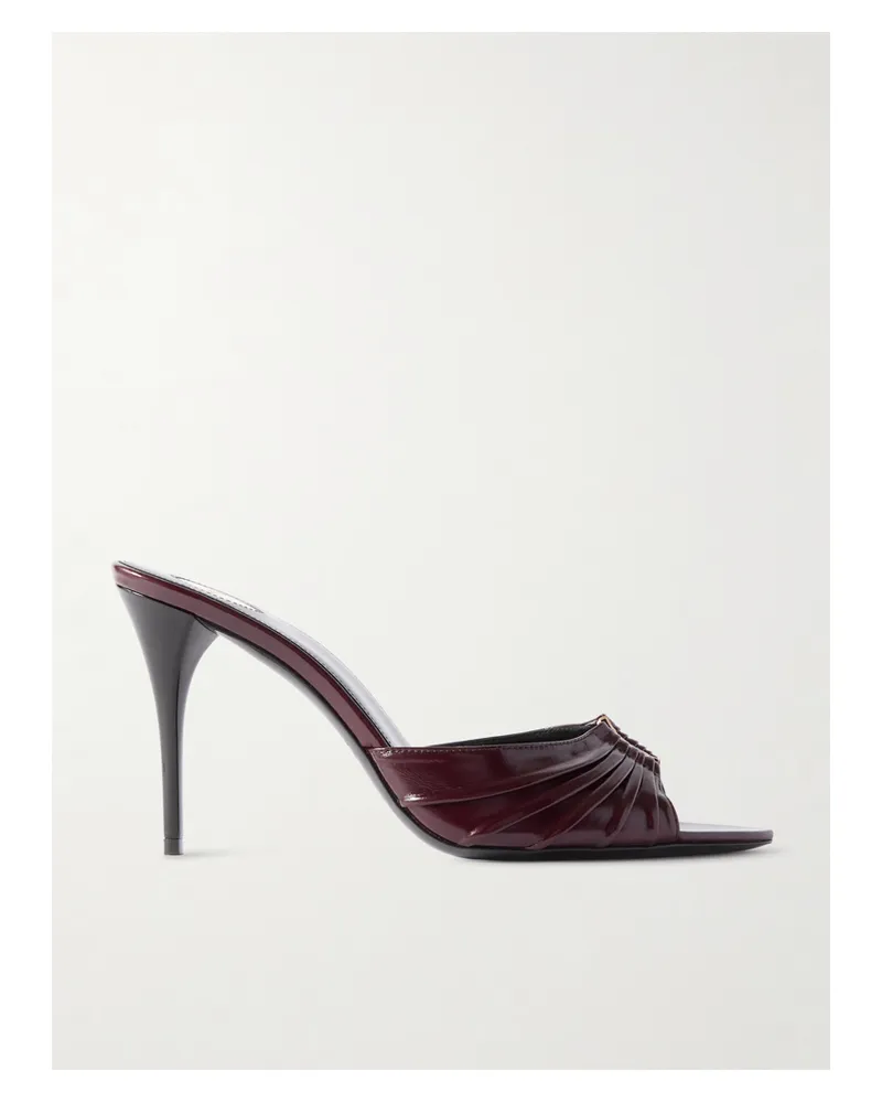 Saint Laurent Babylone Embellished Gathered Glossed-leather Mules - Burgundy Burgundy