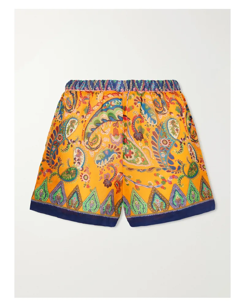 Etro Paisley-print Ramie Shorts - Orange Orange