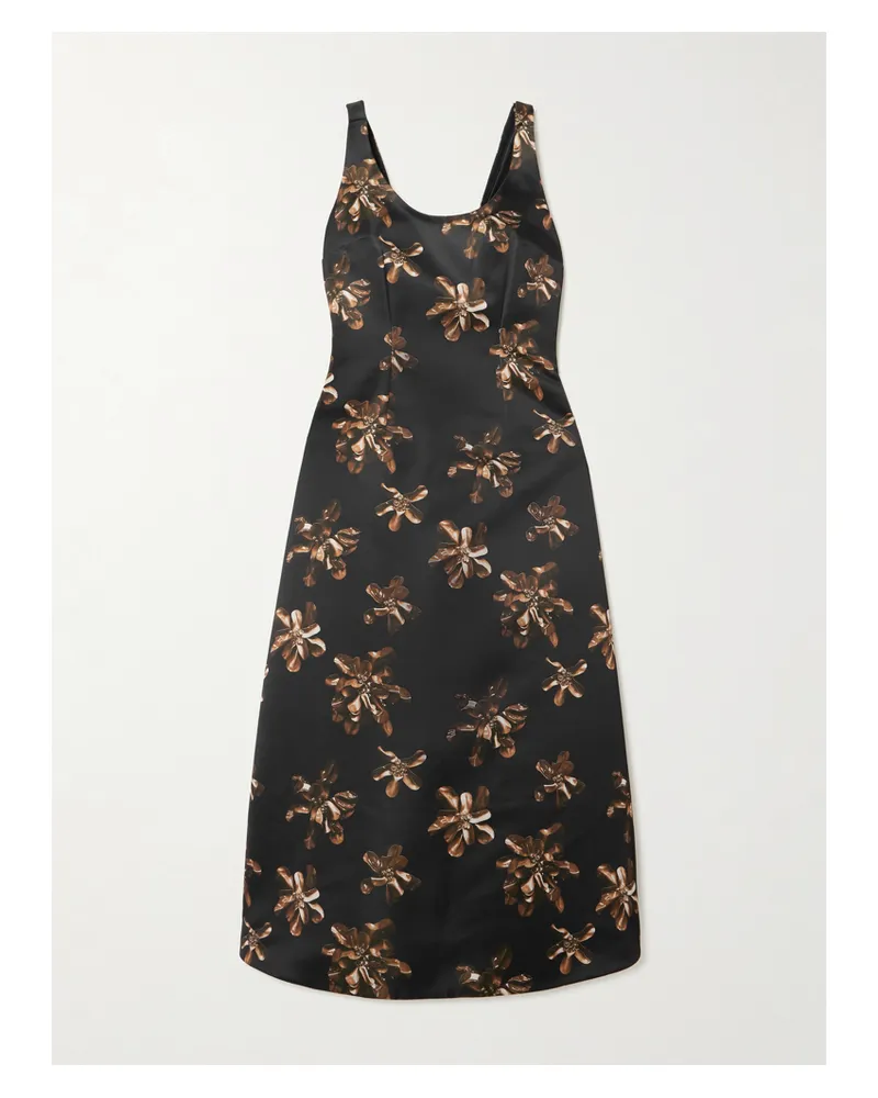 EMILIA WICKSTEAD Tippi Midikleid Aus Satin Mit Blumenprint - Schwarz Schwarz