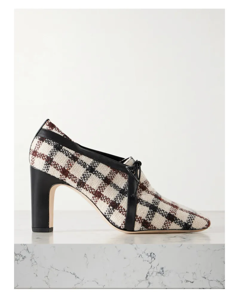 Manolo Blahnik Stagira 90 Pumps Aus Kariertem Tweed Mit Lederbesätzen - Weiß Weiß