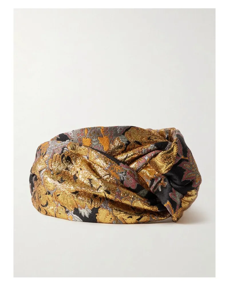 Valentino Garavani Haarband Aus Brokat Mit Blumenmuster Und Twist-detail - Gold Gold