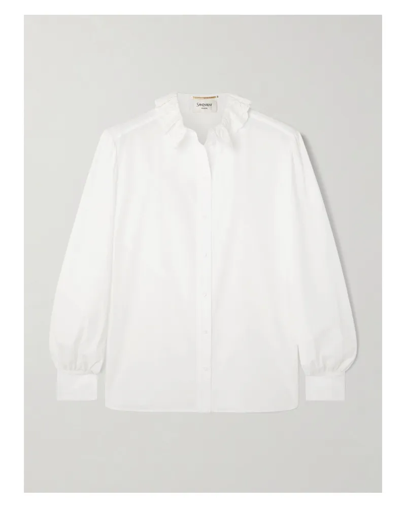 Saint Laurent Lace-trimmed Cotton-poplin Shirt - White White